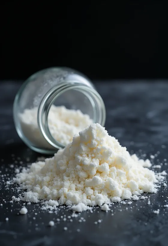 Pudră de agar-agar în recipient și pe lingură