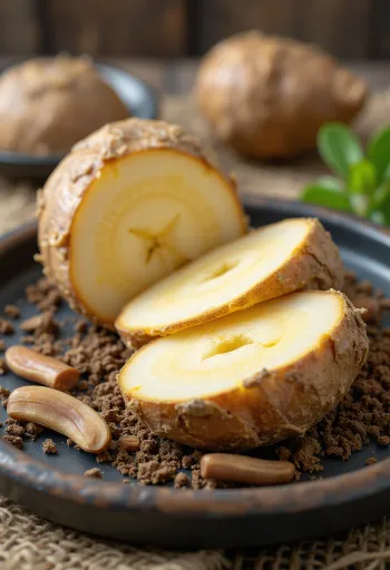 Rădăcină de brusture (Gobo) proaspătă, întreagă și feliată