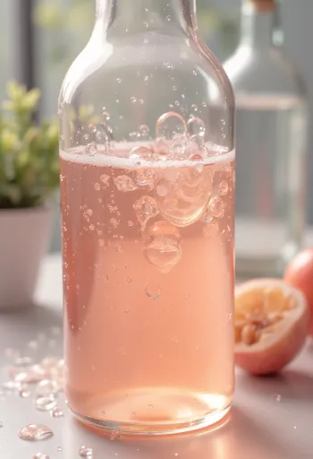 Oțet de vin într-un bol de sticlă, înconjurat de struguri roșii și albi, must și mama oțetului într-o sticlă