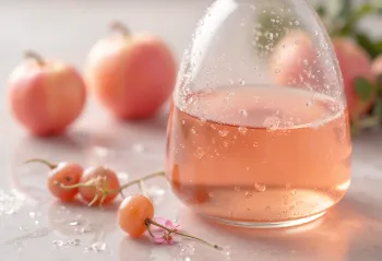 Oțet de vin într-un bol de sticlă, înconjurat de struguri roșii și albi, must și mama oțetului într-o sticlă