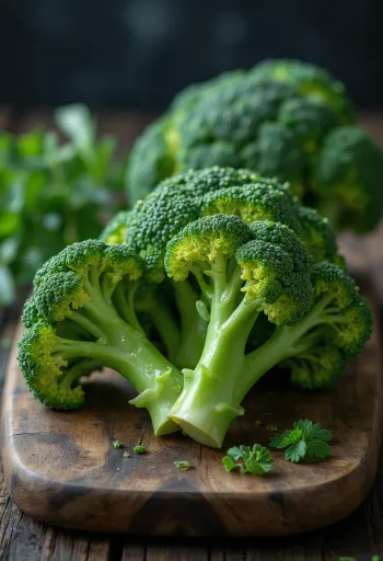 Broccoli proaspăt de aproape, cu picături de apă pe suprafață