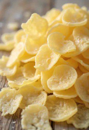 Fulgi de cartofi în bol și lingură de lemn, ingredient culinar