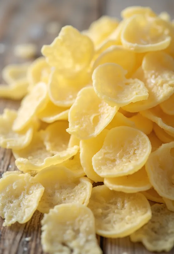 Fulgi de cartofi în bol și lingură de lemn, ingredient culinar