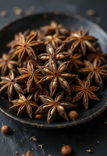 Anason stelat întreg condimente uscate pe lemn