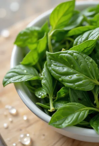 Frunze de curry proaspete pe lemn și tocate în bol