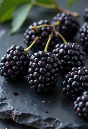 Dude negre (Morus nigra) proaspete, fructe întregi și secționate