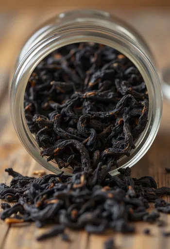 Ceai negru vrac, ingredient culinar cu lingură de lemn