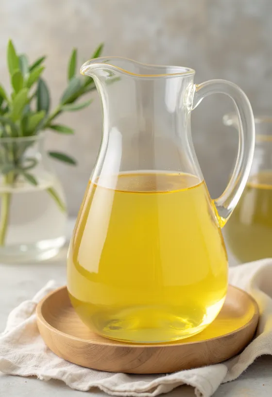 Ulei de palmier rafinat în bol și fundal cu fructe