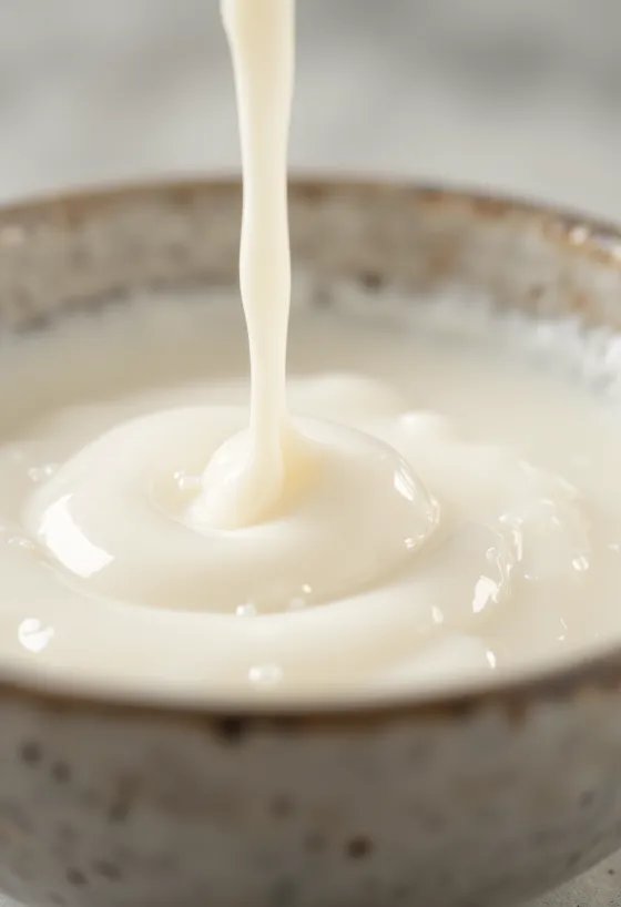 Smântână dulce pentru gătit în carafă, lângă un sos cremos