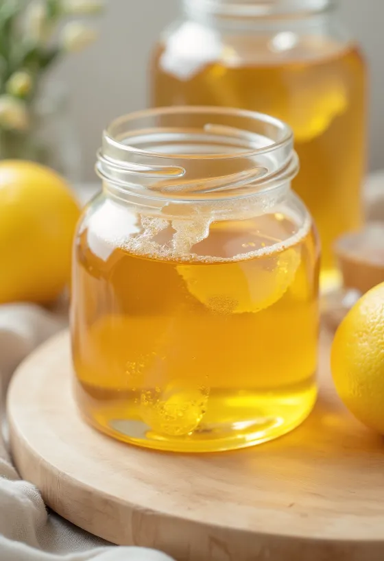 Sirop de glucoză în borcan mic, curgând de pe o lingură