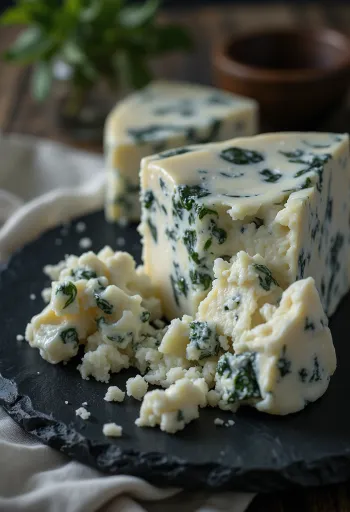 Brânză Gorgonzola cu mucegai albastru în bol ceramic