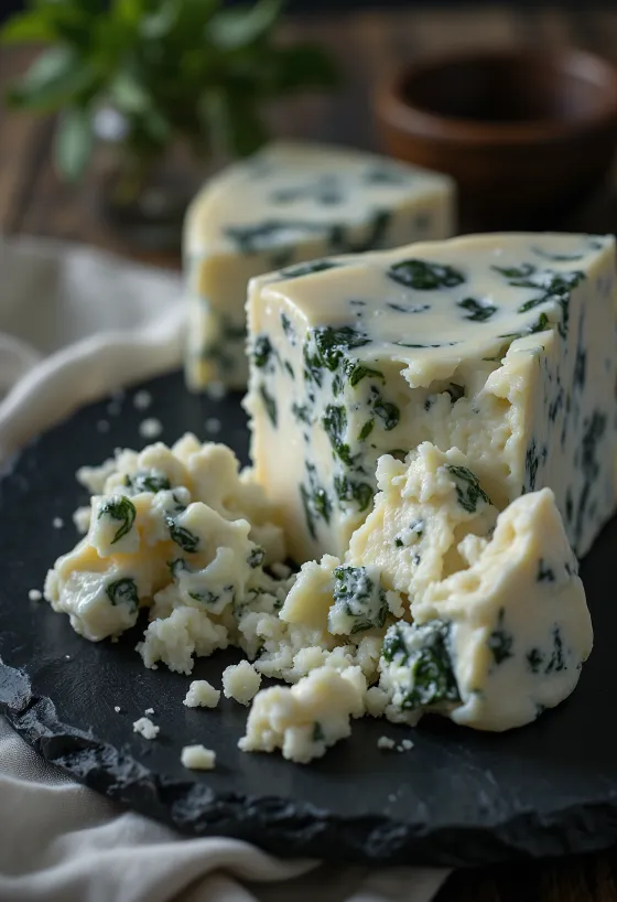 Brânză Gorgonzola cu mucegai albastru în bol ceramic