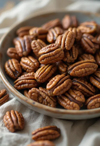 Nuci pecan decojite, miez maro așezat natural pe fundal alb