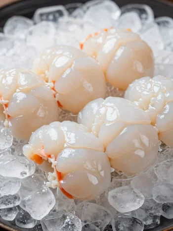 Homar proaspăt pe un tocător rustic de lemn cu lămâie și condimente