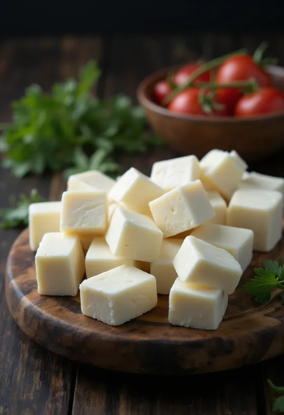 Brânză Paneer cuburi proaspete în bol alb