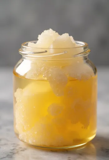 Sirop de zahăr invertit în borcan, curgând de pe o lingură