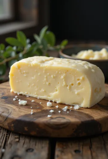Unt de oaie cremos într-un bol mic, pe fundal rustic