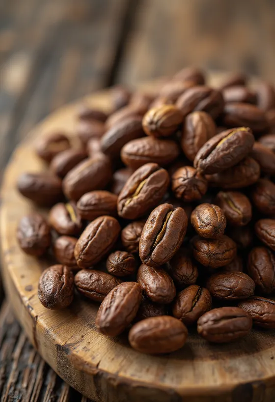 Boabe de cacao fermentate și uscate, cu coaja spartă și miez de cacao pe o suprafață rustică