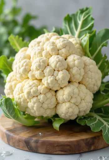 Buchețele de conopidă proaspăt tăiate pe un blat de lemn, în formă naturală