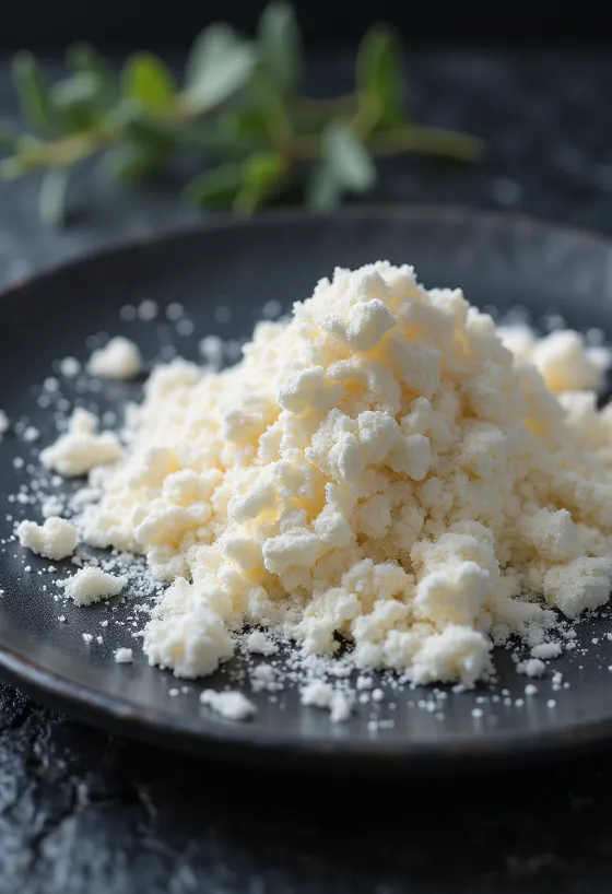 Pudră de caragenan în borcan și pe lingură pe suprafață deschisă