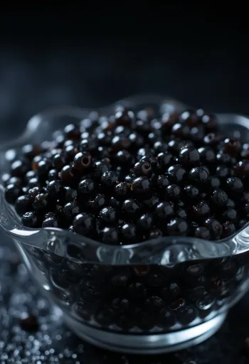 Caviar negru în bol elegant sau pe linguriță de sidef, ingredient de lux