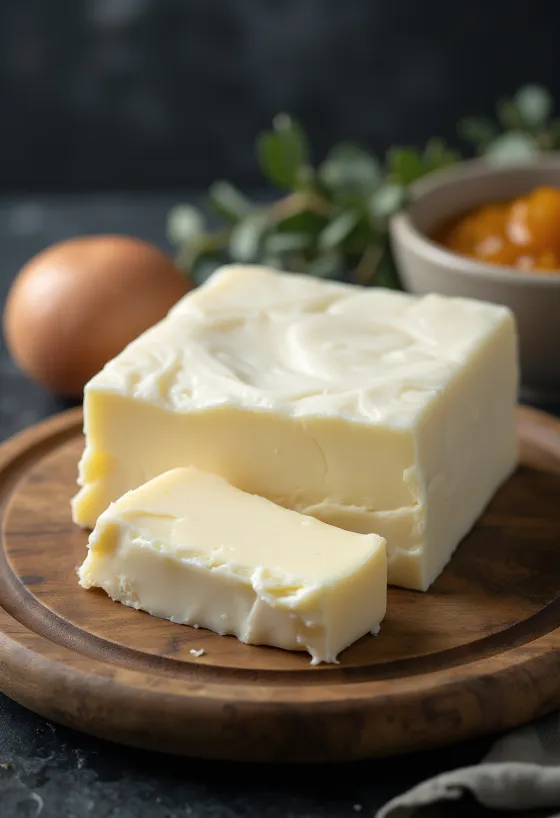 Unt de capră alb într-un bol ceramic, pe lemn rustic