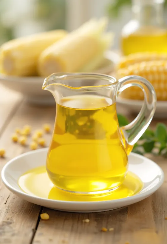 Ulei de porumb în sticlă, cu boabe de porumb și mălai