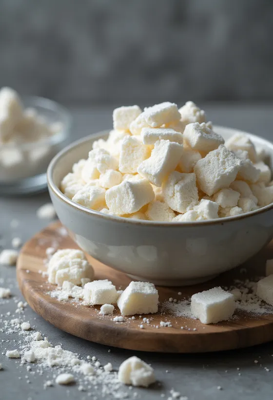 Pudră de amidon kuzu în bol ceramic și lingură de lemn, lângă felii de rădăcină