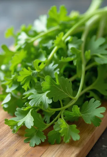 Frunze de leuștean uscat și pudră măcinată pe suprafață de bucătărie