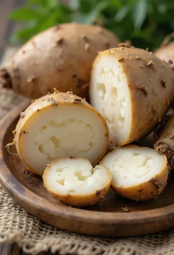 Rădăcină de Malanga întreagă și secționată, textură naturală