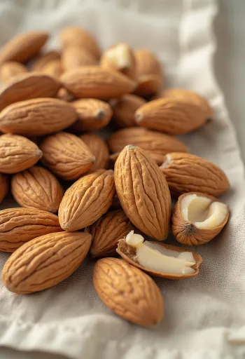 Migdale decojite întregi și tăiate, într-un bol și risipite