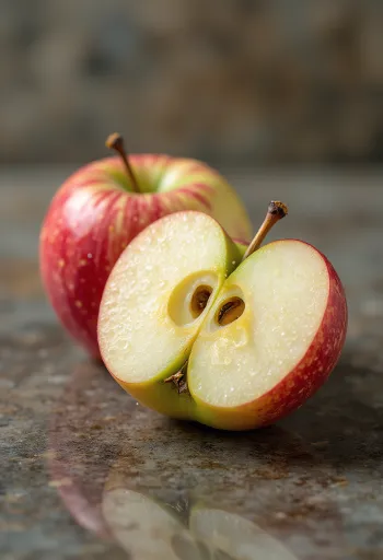 Mere Braeburn proaspete și felii pe un tocător de lemn