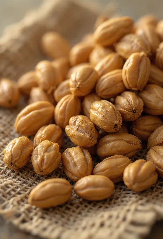 Tuberculi de migdale de pământ (chufa) pe tocător, aspect specific