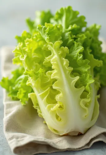 Salată Frisée (cicoare) proaspătă, frunze crețe pe tocător