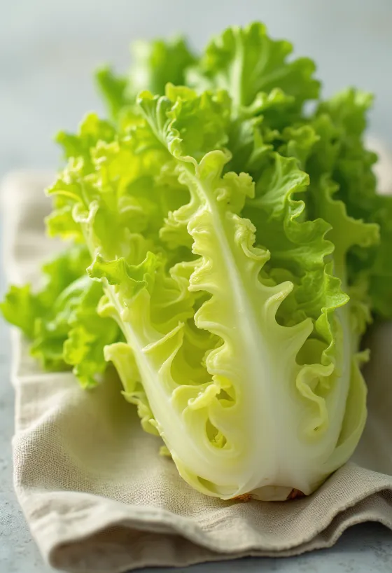 Salată Frisée (cicoare) proaspătă, frunze crețe pe tocător