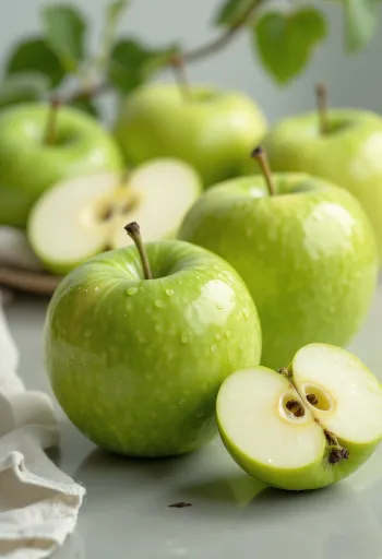 Mere Granny Smith verzi proaspete și felii pe tocător