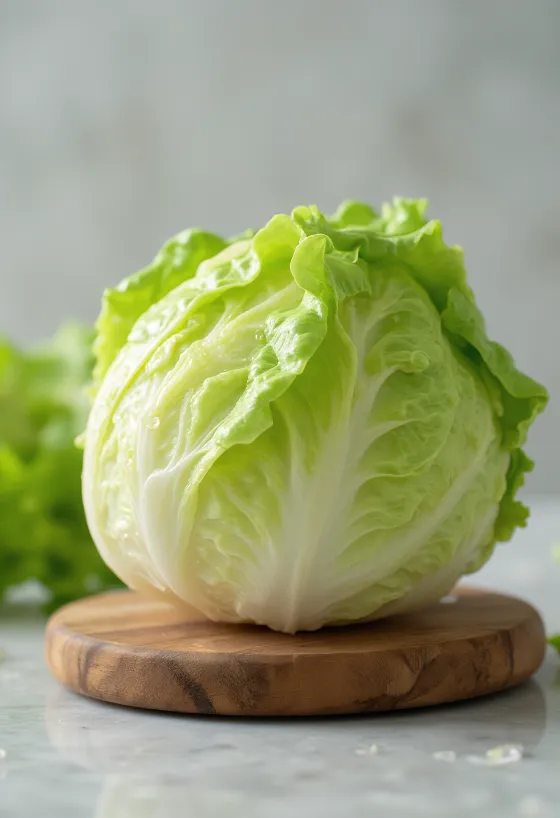 Salată Iceberg proaspătă, secționată pentru a arăta frunzele crocante interioare