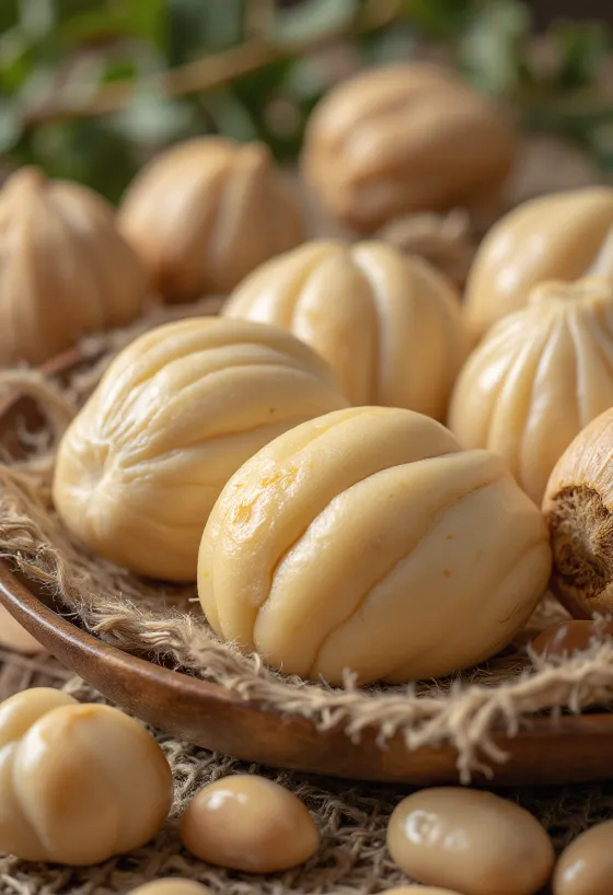 Nuci pili proaspete pe un blat de bucătărie din lemn