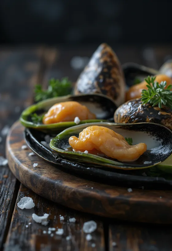 Carne de Midii cu Buza Verde proaspătă pe tocător