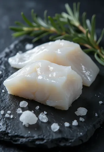 File de cod Atlantic crud pe un tocător de lemn