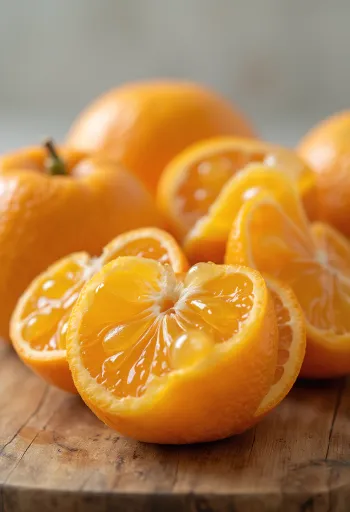 Felie de mandarină, pulpă portocalie vie și textură proaspătă