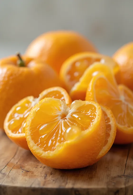 Felie de mandarină, pulpă portocalie vie și textură proaspătă