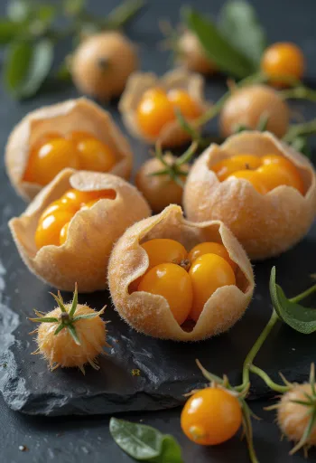 Fructe de Physalis (cireșe de pământ), culoare portocalie vibrantă și înveliș ca de hârtie