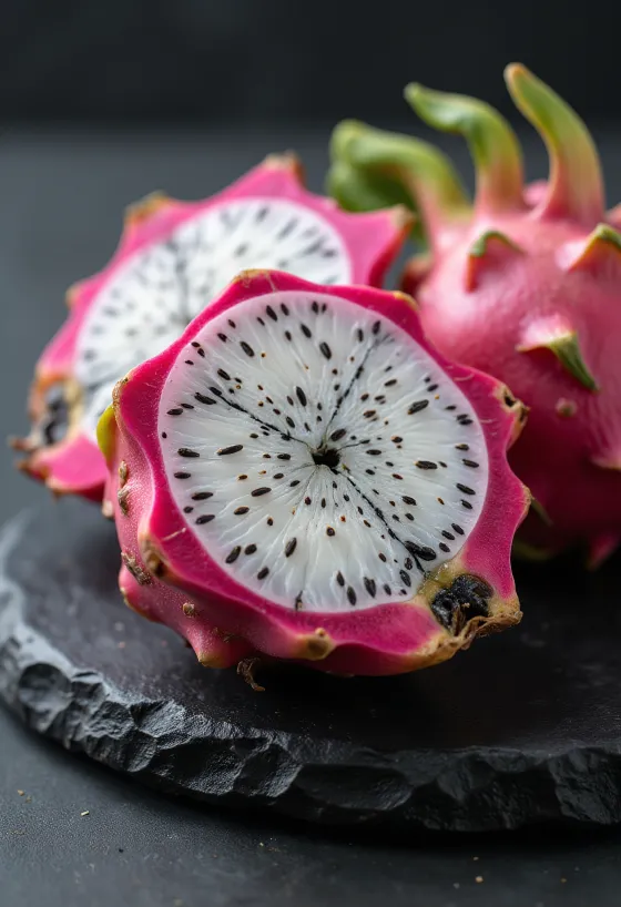 Fructul dragonului (Pitahaya) cu pulpă albă și semințe negre