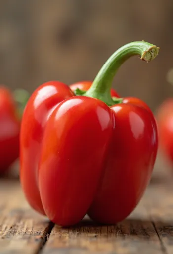 Ardei proaspeți roșii, verzi și galbeni, feliați și întregi pe o suprafață de lemn