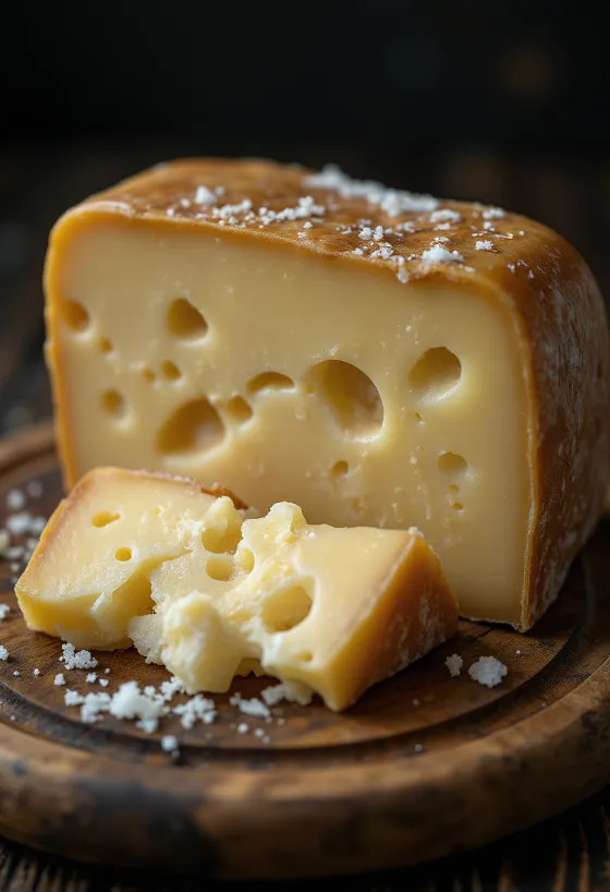 Brânză Parmigiano Reggiano proaspătă în bol de ceramică, pe masă de lemn
