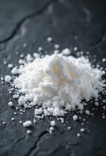 Zahăr pudră în bol ceramic, sită și praf fin alb în jur