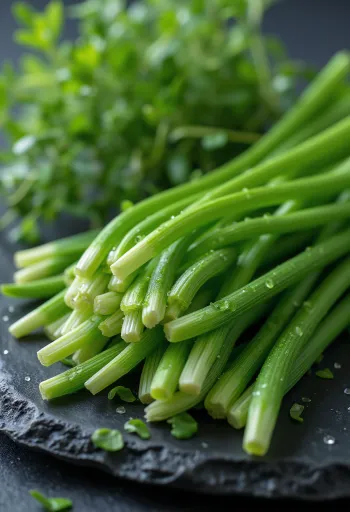 Arpagic proaspăt tocat în bol ceramic, pe suprafață de lemn