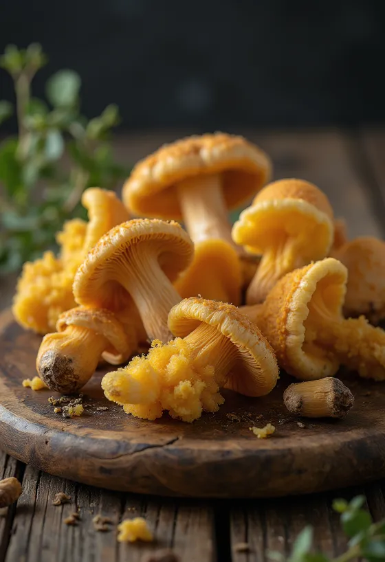 Ghebe de iarnă curățate și feliate pe un tocător de lemn