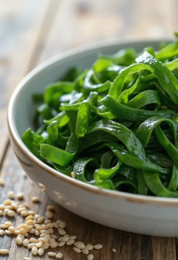 Alge Wakame uscate, bucăți mici verde închis